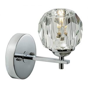 Loclgpm Modern Chrome Crystal Wall Sconce, 1 Light Wall Light Fixture with Polished Clear Crystal Shade, Hardwired Wall Lamp for Bedroom, Living Room, Hallway, Bedside, Bathroom, Hotel Indoor Decor
