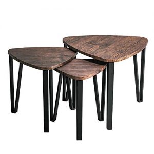 Industrial Nesting-Tables Living Room Coffee Table Sets of 3 Stacking End Side Tables Nightstands Vintage Night Tables for Bedroom Home Office Telephone Table Kids' Nightstands, Brown-CAS020