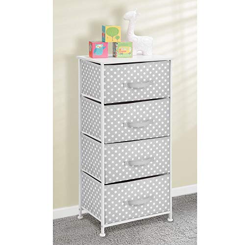 mDesign Tall Vertical Dresser Storage Tower - 4 Drawers mDesign Tall Vertical Dresser Storage Tower - four Drawers - Sturdy Metal Body, Wooden Prime, Simple Pull Material Bins - Multi-Bin Organizer for Little one/Youngsters Bed room or Nursery - 37" H - Mild Grey/White Dots.