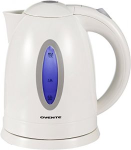Ovente Electric Water Kettle 1.7 Liter with LED Indicator Light, 1100 Watts Fast & Concealed Heating Element, BPA-Free, Auto Shutoff Function and Boil Dry Protection, White (KP72W)