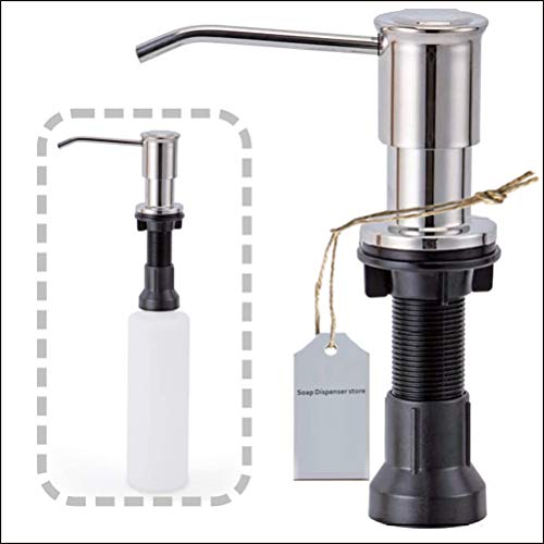 Xanadu Hotel Stainless Steel Built In Soap Dispenser For Kitchen Sinks,Refill From The Top 17 oz Bottle with Large and Thicker Mouth (Brushed Nickel),For Countertop with Large Liquid Soap Bottle