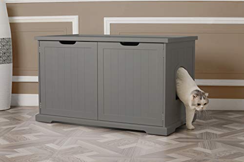 Merry Pet Cat Washroom Storage Bench Furniture Merry PTH1031722510 Pet Cat Washroom Storage Bench Furniture with Removable Partition Wall, Gray.