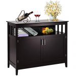Costzon Kitchen Storage Sideboard Dining Buffet Server Cabinet Cupboard, Free Standing Storage Chest with 2 Level Cabinets and Open Shelf, Adjustable Middle Shelf for Home, Dining Room (Brown)