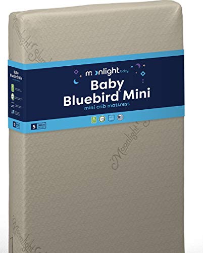 Moonlight Slumber Mini Crib Mattress 5" Dual Firmness: Baby Bluebird Waterproof Portable Crib & Toddler Bed Mattress : Cool Gel Memory Foam + Removable Cotton Mattress Pad. Hand Made in USA (38x24x5)
