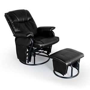 AODAILIHB Glider Chairs Rocking Chair with Ottoman 360° Swivel Chair PU Leather Upholstered Armchair Lounge Chair Sliding Chair Set (Black)