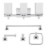 Globe Electric 59221 Finn 5-Piece All-in-One Bath Set, 3-Light Vanity, Bar, Towel Ring, Robe Hook, Toilet Paper Holder, 8.07", Polished Chrome