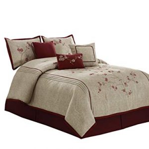 Chezmoi Collection Miki Luxury 7-Piece Red Cherry Blossoms Floral Embroidery Bedding Comforter Set (Full, 86" x 88") B06XDBSXC7