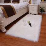 YOH Rectangle Luxury Fluffy Bedroom Bedside Rugs, Indoor Ultra Soft Faux Fur Sheepskin Area Rugs, Silky Long Wool Floor Carpet for Living Room Bench Kids Princess Room Decor, 2 x 4 Feet (White)