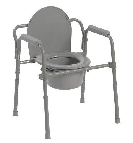 HEALTHLINE Commode Chair, Folding Bedside Commode Chair HEALTHLINE Commode Chair, Folding Bedside Commode Chair, Deluxe Bedside and Bathroom Steel Medical 3 in 1 Commode Over Toilet Seat with Commode Bucket, Splash Guard and Arms, Gray.