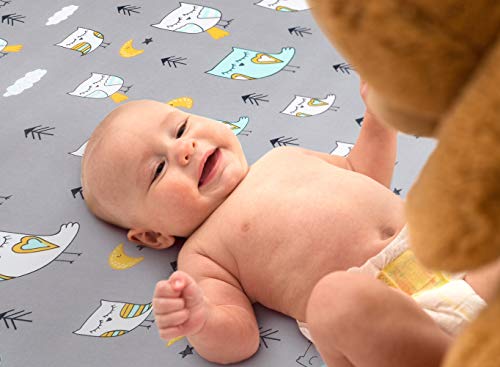 Stretchy-Pack-n-Play-Playard-Sheets-Brolex 2 Pack Portable Mini Crib Stretchy-Pack-n-Play-Playard-Sheets-Brolex 2 Pack Transportable Mini Crib Sheets,Convertible Playard Mattress Cowl for Child Boys Gilrs,Extremely Smooth Jersey Knit,Owl &amp; Bear.