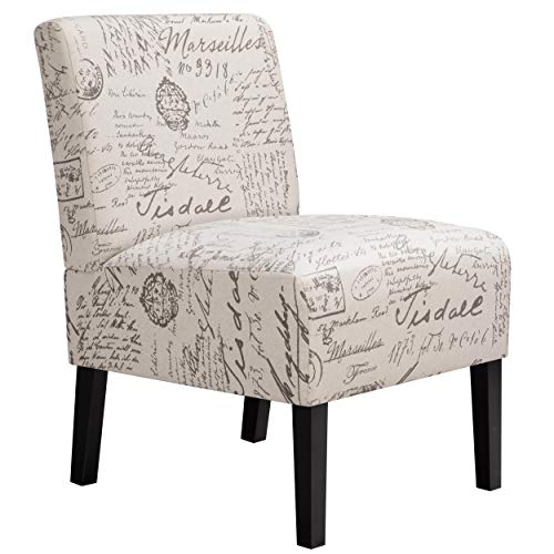 YAHEETECH Armless Accent Chair Letter Print Fabric Living Room Chairs Contemporary Single Sofa with Solid Rubberwood Legs