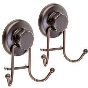 HASKO accessories - Powerful Vacuum Suction Cup Hooks Heavy Duty Organizer for Towel, Bathrobe and Loofah - Shower Hooks for Bathroom & Kitchen - Adhesive 3M Stick Discs, Bronze (2 Pack)