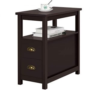 Yaheetech Chairside End Table with 2 Drawer and Shelf Narrow Nightstand for Living Room, Espresso, Rustic