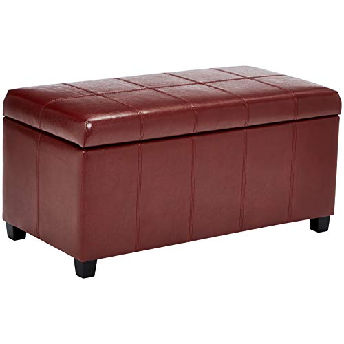 First Hill Damara Lift-Top Storage Ottoman Bench with Faux-Leather Upholstery, Earthy Red