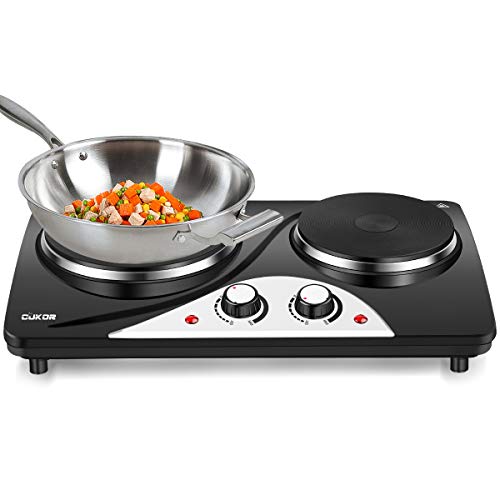 CUKOR Cast-Iron Electric Hot Plate, 1800W Countertop Burner, Dual Electric Burner, Portabel Double Burner for Cooking