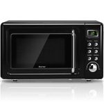 ARLIME Retro Countertop Microwave Oven, 0.7 Cu. Ft, 700W, LED Display, Child Safety Lock, Stainless Steel (Black)