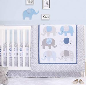The Peanutshell Elephant Crib Bedding Sets for Boys | 3 Piece Nursery Set | Crib Comforter, Fitted Crib Sheet, Crib Skirt Included