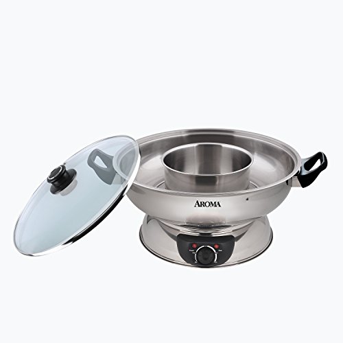 Aroma Stainless Steel Hot Pot Aroma Stainless Metal Sizzling Pot, Silver (ASP-600).