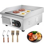 VEVOR 14inch Electric Countertop Flat Top Griddle 110V 1500W Non-Stick Commercial Restaurant Teppanyaki Grill Stainless Steel Adjustable Temperature Control 122°F-572°F, Sliver