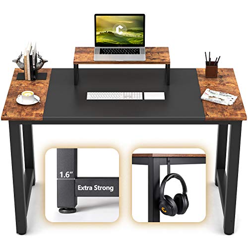CubiCubi Computer Office Small Desk 47", Study Writing Table, Modern Simple Style PC Desk with Splice Board, Black and Rustic Brown
