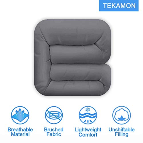 TEKAMON All Season Queen Comforter Summer Cool Soft TEKAMON All Season Queen Comforter Summer time Cool Tender Quilted Down Different Cover Insert with Nook Tabs,Luxurious Fluffy Reversible Lodge Assortment,Charcoal Gray,88 x 88 inches.