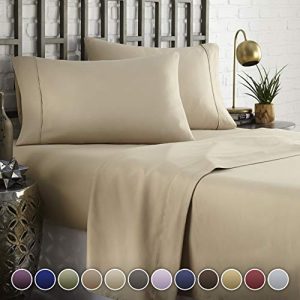 HC COLLECTION Hotel Luxury Comfort Bed Sheets Set, 1800 Series Bedding Set, Deep Pockets, Wrinkle & Fade Resistant, Hypoallergenic Sheet & Pillow Case Set(Cal King, Taupe)