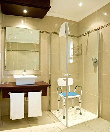 Medokare Shower Chair with Rails - Shower Seat Medokare Shower Chair with Rails - Shower Seat with Arms for Seniors with Tote Bag and Handles, Tall Shower Chair for Elderly, Handicap Tub Shower Seats for Adults (White Chair with Rail).
