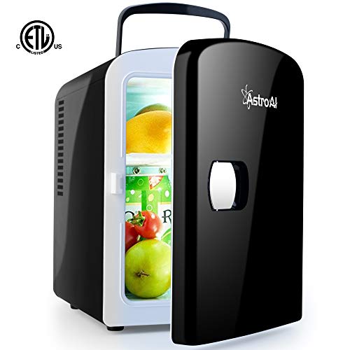 AstroAI Mini Fridge 4 Liter/6 Can AC/DC Portable Thermoelectric Cooler and Warmer for Skincare, Foods, Medications, Home and Travel (Black)