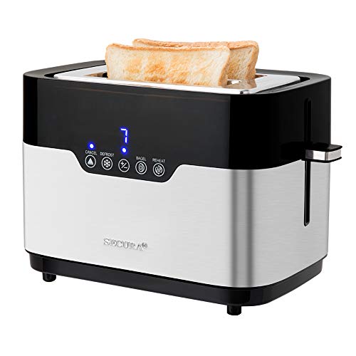 Secura Toaster 2 Slice Bagel Bread Stainless Steel Extra Wide Slots with Defrost Reheat Auto Shut Off Function Removable Crumb Tray