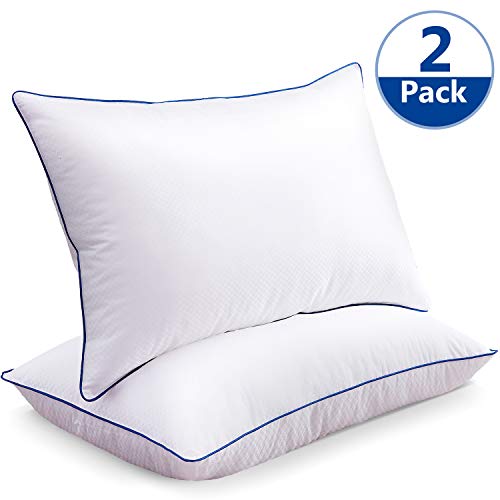 Bed Pillows for Sleeping 2 Pack, Hotel Luxury Down Alternative Pillow with Premium Soft Plush Fiber Fill, 100% Breathable Cotton Cover/Hypoallergenic Pillows for Side, Back and Stomach Sleeper/Queen