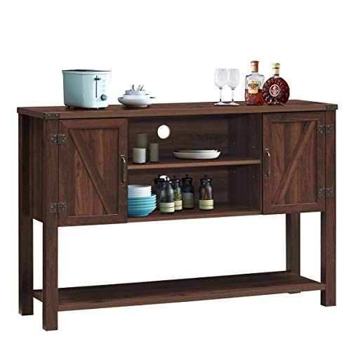 Tangkula Console Table Buffet Table, Modern Sideboard with Storage Cabinets and Bottom Shelf, Contemporary Tall Buffet Storage Cabinet, Kitchen Dining Room Furniture (Brown)