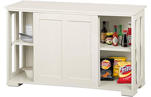 YAHEETECH Antique White Kitchen Storage Sideboard, Stackable Cabinets with Adjustable Shelf Sliding Door Dining Room Buffet Cupboard