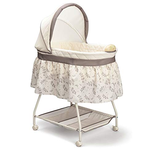Delta Children Deluxe Sweet Beginnings Bedside Bassinet - Portable Crib with Lights and Sounds, Falling Leaves