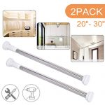 Ginbel Direct 2 Pack Tension Curtain Shower Curtain Rod Round Adjustable Extendable 20"-30" for Bathroom Room Closet No Drilling