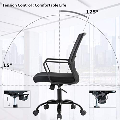Home Office Chair Ergonomic Desk Chair Swivel Rolling Computer Chair Residence Workplace Chair Ergonomic Desk Chair Swivel Rolling Pc Chair Government Lumbar Help Job Mesh Chair Adjustable Stool for Ladies Males (Black).
