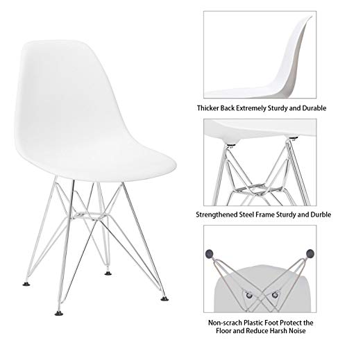 YJCfurniture Dining Chairs Set of 4 Mid Century Modern Kitchen Shell Chairs YJCfurniture Dining Chairs Set of 4 Mid Century Modern Kitchen Shell Chairs with Metal Legs for Dining, Bedroom, Living Room Side Chairs Set of 4,White.