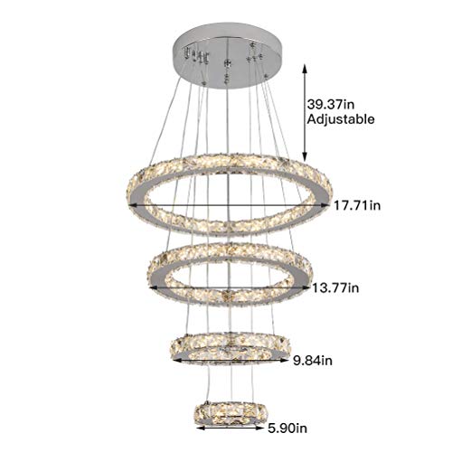 YUYUE Modern Luxury Crystal Chandelier LED Ceiling YUYUE Fashionable Luxurious Crystal Chandelier LED Ceiling Mild 4-Ring Crystal Chandelier, Three Colours Adjustable-Heat White/Heat Yellow/White, 3-5 Days Supply (four Rings).