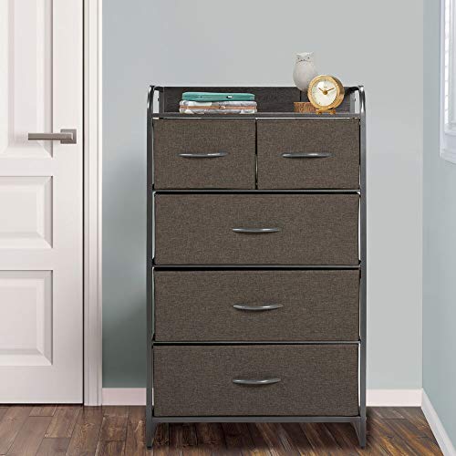 mDesign Tall Dresser Storage Chest, Sturdy Steel Frame, Wood Top and ...