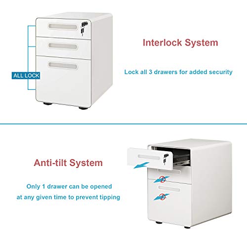 DEVAISE 3-Drawer Mobile File Cabinet with Anti-tilt Mechanism DEVAISE 3-Drawer Mobile File Cabinet with Anti-tilt Mechanism, Legal/Letter Size, White.