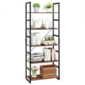 Homfa Bookshelf Rack 5 Tier Vintage Bookcase Shelf Storage Organizer Modern Wood Look Accent Metal Frame Furniture Home Office