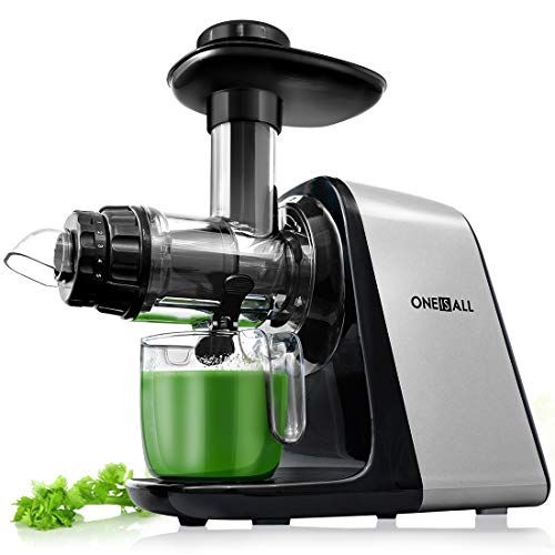 Juicer Machines, Oneisall Slow Masticating Juicer Extractor Easy to Clean, Tritan & BPA-Free, Anti-Drip and 5 Mode Adjustment, Cold Press Juicer with Quiet Motor, Recipes for Vegetables and Fruits