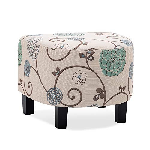 BELLEZE Upholstered Modern Barrel Accent Tub Chair BELLEZE Upholstered Modern Barrel Accent Tub Chair with Ottoman Foot Rest Living Room, Beige Floral.