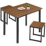 HOMURY Modern Wood 3 Piece Dining Set Studio Collection Soho Dining Table with Two Stools Home Kitchen Breakfast Table, Brown