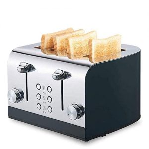 FYLY-Toaster 4 Slice, Pop-Up Wide Slots Stainless Steel Toaster, with 7 Temperature Settings and Reheat Defrost Cancel Function, for Bread, English Muffins, Bagels,Black