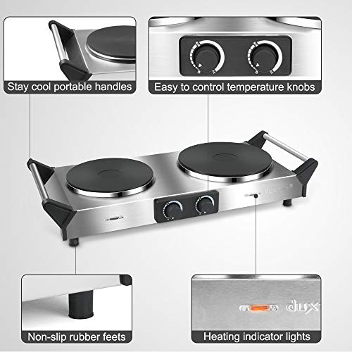 Duxtop Hot Plate, Portable Electric Cooktop Cast Tron Stovetop Duxtop Scorching Plate, Moveable Electrical Cooktop Forged Tron Stovetop, Stainless Metal Electrical Double Burner with Handles, Adjustable Temperature Management.