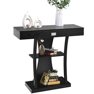 Giantex Console Table, Sofa Table with Drawer and 2-Tier Shelves, Wood Accent Table for Entryway, Hallway and Living Room (Black)