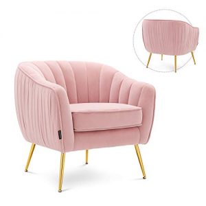 Artechworks Velvet ModernTub Barrel Arm Chair Upholstered Tufted with Golden Legs Accent Club Chair for Living Reading Room Bedroom, Pink