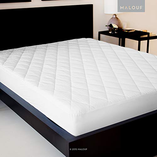 MALOUF Quilted Mattress Pad with Soft Down Alternative Fill-Hypoallergenic, King, White