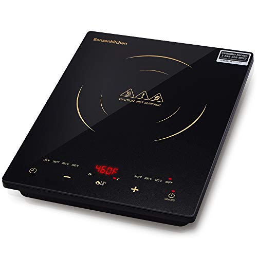 Bonsenkitchen 1800W Portable Induction Cooktop w ETL & FCC Approved, Electric Single Countertop Burner with LCD Touch Screen Sensor and Digital Timer