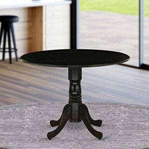 East West Furniture DLT-ABK-TP Dublin Table-Black Table Top Surface and Black Finish Pedestal Legs Hardwood Frame Round Wooden Dining Table